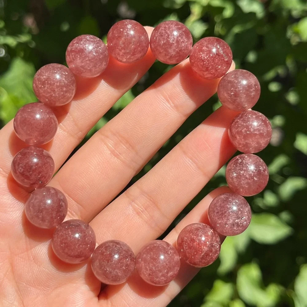 13mm stretchable strawberry quartz‎ bracelet